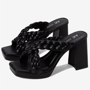 Anne Klein Black Braided Block Heel Sandals